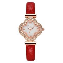 Lucky Clover Ladies Quartz Watch With Alloy Case And Pu Strap For Everyday Use Red