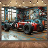 Vienas retro garažo scenos fonas, poliesterio klasikinio automobilio ir įrankių sienos dekoracija, automobilio dekoracija 47.2x31.5inch/120*80cm