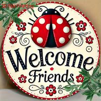 Vintage Ladybug Sign x Inch Vintage Round Aluminum Welcome Friends Ladybug Sign  pc Wall Hanging Decorative Plaque for H 20x20cm(8x8inch)