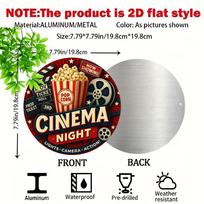 Lights Camera Action Retro Aluminum Sign D Cinema Wall Art for Home Theater Movie Night PreDrilled Gift 20x30cm（7.8x11.8inch）