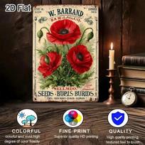 Vintage  Seed Catalog Metal Sign Red Poppies Wall Art for Home Garden Garage Decor Durable Frameless Tin Plaque 20x30cm（7.8x11.8inch）