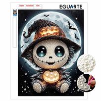 DIY Frameless Pearl Painting Kit Cute Moon Pumpkin Witch Pattern 3D Shiny Bead Art Canvas Relaxing Creative Handmade Craft Gift 30x40cm