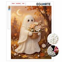 Frameless Pearl Bead Painting Kit Cute Forest Spirit with Flower Basket Design DIY Handmade Craft Canvas for Home Wall Decor 30x40cm