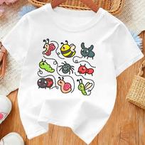 Kids Bee Ladybug Insect Print Crewneck Short Sleeve Tee, Breathable Comfort Summer Kids Top 110 balta