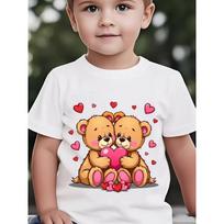 European sizes [Boys' Teddy Bear T-Shirt] Boys' Cute Teddy Bear Holding Heart T-Shirt - Summer Short Sleeve Casual Round Neck Top 98cm balta