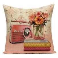Vintage Flower Printed Throw Pillow Cover Telephone Camera Pattern Cushion Cover Home Decor For Sofa Chair Office Pillowcase Peach skin 18*18(CM)-1Pcs