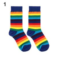Street Skate Elasticity Sweat Women Sports Long Sock Rainbow Striped Retro Harajuku Cotton Socks 1