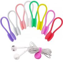 10Pcs Magnetic Silicone Earphone Cord Winder Cable Holder Multifunction Home Office Headphones USB Cable Wire Organizer Accessories White