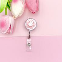 Six-Petal Flower Badge Candy Color Resin Reel Retractable ID Badge Holder with 360 Rotating Alligator Clip Name Holder