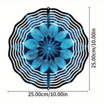 25.4cm Mandala Flower Metal Wind Chime - Durable Hanging Spinner with Blue & Golden Design for Indoor/Outdoor Garden and Patio Decor 01A