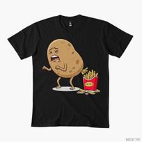 Funny Potato Cartoon with Fries Humor T-shirt For Men Women 100% Cotton T Shirts Short Sleeve Tops 1112-4 S