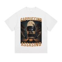 An Interesting Cappuccino Assassin Cartoon Pattern T-shirt for Men's Casual Street Wear, Loose and Breathable Pure Cotton Top 4XL black