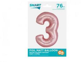 GoDan Smart folijos balionas, numeris 3, matinė rožinė, 76 cm GoDan