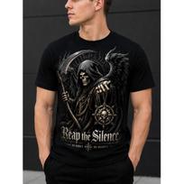 Men's Black Short Sleeve T-Shirt with Gothic Grim Reaper Graphic, Crew Neck, Soft Cotton Blend, Bold Skull & Scythe Design for Streetwear or Casual S juoda
