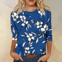Women's Round Neck Three-Quarter Sleeve T-Shirt, Oktoberfest Festival Novelty Print, Fashion Casual Tee for Women, Summer Festival Outfit L mėlyna