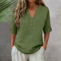 Women's Casual Summer Color Mandarin Collar Button Front Short Sleeve Blouse L