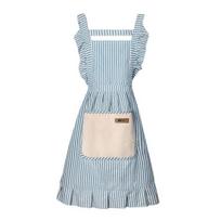 Kitchen Cooking Aprons Adjustable Strap Bib Aprons Soft Chef Aprons with Large Pockets Unisex Cotton Linen Apron for Men Women mėlyna