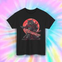 Samurai Cat T-Shirt Red Moon Katana Warrior Ninja Style Tee S-5XL XXXXL