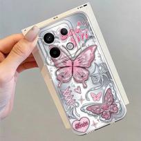 Case for Xiaomi Redmi Note 14 Pro Plus 10S 11 11S 12S 13C 12 9 10 14C Note 13 A4 Soft Phone Cover Metal Pink Butterfly Redmi A4