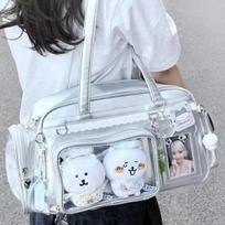 New Y2K Concert Ita Bag JK Large Capacity Shoulder Bag Cute Girl Transparent Backpack Exhibition DIY Badge Display Crossbody Bag 39x20x14cm gray