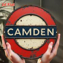 Senovinis Camden Londono metro retro stoties dizainas su sendintu paviršiumi D Flat stiliaus apvalus metalinis skardinis ženklas Nost 20x20cm(8x8inch)