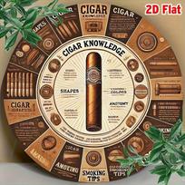 D Flat Cigar Knowledge Infographic Round Metal Tin Sign  Retro Cigar  Smoking Themed Wall Decor Vintage Cigar Shapes Colo 20x20cm(8x8inch)