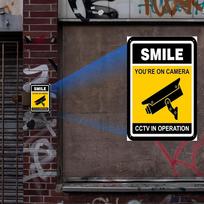 Vintage CCTV Security Camera Sign  Smile Youre On Camera Metal Plaque with Retro Surveillance Icon   (xcm) Water 20x30cm（7.8x11.8inch）