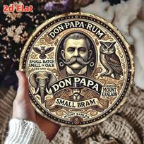 Don Papa Rum Mažos Partijos Vintage Dramblio Pelėdos Retro D Plokščias Apvalus Metalinis Skardinis Ženklas Sienos Menas Plokštelė Barui Vyro Urvui Namų Dekoras 20x20cm(8x8inch)