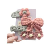 Pack of 4pcs Hair Clip Knitting Wool Feature Assorted Type Bowknot Floral Hairpin Secure Grip Headdress rožinė