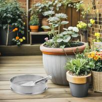 1Set Stainless Steel Garden Soil Sifter Round Mesh Sieve Pan for Compost Rocks Sand Soil Screening Fine Planting Prep Ergonomic 26X26X6CM
