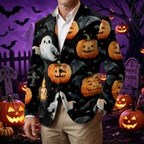 Men's Business Casual Corduroy with Halloween Print L smėlis
