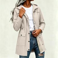 Women's Hooded Rain Jacket - Lightweight Outdoor Windbreaker with Adjustable Waist - Raincoat for Hiking, Travel, Daily Wear L chaki