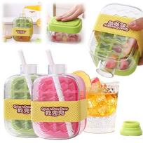 Practical Water Injection Ice Tray Mold Food Grade Silicone Press Type 2in1 Ice Cube Straw Cups 500ml Outdoor Ice Cube Bottle rožinė