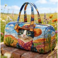 New Cat Series Quilted Pleated Cotton Travel Bag Fashion Printing Women's Yoga Bag Handbag Gym Bag 16x8x8inches