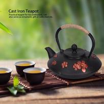 Copper Handle Cast Iron Teapot 0.9L Capacity Tea Pot Kettle Classic Iron Kettle  For Home