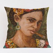 Vintage Oil Painting Cushion Cover Woman Smoking Cigar Daily Life Self Portrait Cotton Linen Decoration Pillow Case Cojines Peach skin 18*18(CM)-1Pcs