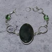 Natural Indian Moss Agate,Peridot Stone 925 Sterling Silver Bracelet 7-8  u2C19 gray