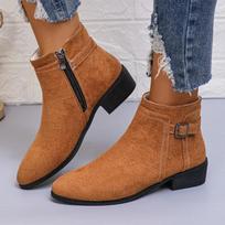 2024 Hot-selling Women's Single Boots New Style Medium Heel Pointed Toe Buckle Fashion Boots Fashionable Temperament Short Boots 36