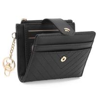 RFID Womens Wallet with Keyring and Cards and Coin Pocket Multi-Card Holder Zipper Buckle Women Purse juoda