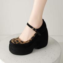 Krazing Pot Flock Spring Autumn Size 43 Women Platform Nightclub Super High Heels Women Round Toe Toe Leopard Thick Bottom Pumps 35 leopardas