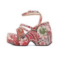 Krazing Pot Polyurethane Spring Summer Size 43 Size 42 Summer Prints Skin Women Platform Women Peep Toe Ankle Straps Sandals 35 raudona