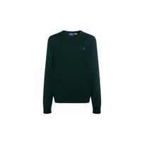 Polo Ralph Lauren FW23 Vienspalvis V formos iškirptės megztinis su siuvinėtu logotipu, ilgomis rankovėmis Vyriškas megztinis Tamsiai žalias 710883124-012 M black
