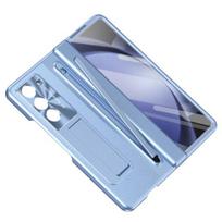 Telefono dėklas Samsung Z Fold 6 PC apvalkalas su rašiklio lizdu, apsauga su spyruokliniu lankstu ir integruotu atlenkiamu stovu, viso korpuso dangtelis su grūdinto stiklo ekrano apsauga 7 mėlyna