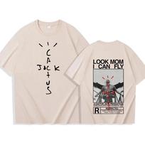 Travis Look Mom I Can Fly T-shirt Scott Unisex Men T-shirt Harajuku Round Neck 100% pure cotton Top Short-sleeved T-shirt S