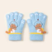 Warm Mittens Boys Full Finger Gloves Cartoon Dinosaur Crocodile Knitted Kids Windproof Anti-ColdCute Baby Winter Gloves mėlyna