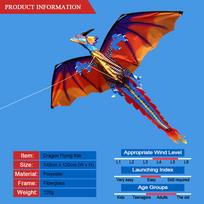 140cm x 120cm Celsius 55 x 47 Inch Dragon Kite Single Line Flying Kite with Tail 100m Flying Line for Kids Adults