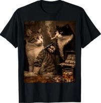 Funny Gangster Cats Design Retro Mafia Style Cat Meme Art T-Shirt XL