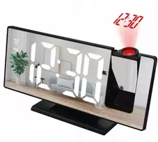 Strado Elektroninis Laikrodis LED cyfrowy su projektorem budzik termometr lustro 4w1 juoda