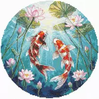 Andriana Kryželių siuvinėjimo rinkinys „Karpiai ir lotosai“ 21,5×21,5 cm, 37 spalvos