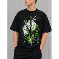 Men's Japanese Samurai T-Shirt with Katana & Cherry Blossom Graphic, Soft Cotton Crew Neck Short Sleeve Top for Casual Streetwear S juoda